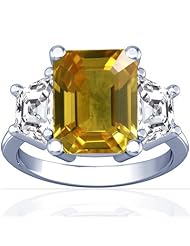18K White Gold Emerald Cut Yellow Sapphire Three Stone Ring