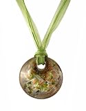 Necklace - N126 - Murano Glass Style - Round Shape ~ Olive, Copper and Silver hung on 5 Strand Organza and Cotton Cord + 2' Extension Chain