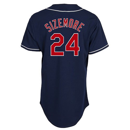 MLB Men's Cleveland Indians Grady Sizemore Navy Alternate Short Sleeve 6 Button Synthetic Replica Baseball Jersey Spring 2012  (Navy, Small)