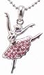 Adorable Ballerina with Pink Ice Tutu Necklace - 18" Faceted Ball Chain & Gift Boxed