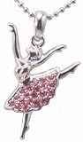 Adorable Ballerina with Pink Ice Tutu Necklace - 18" Faceted Ball Chain & Gift Boxed