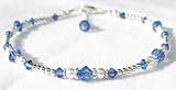 September Sapphire Birthstone .925 Sterling Silver Adjustable Beaded Anklets