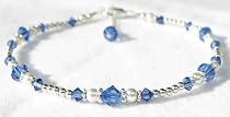 September Sapphire .925 Sterling Silver Anklets - Adjustable Beaded Birthstone Ankle Bracelets