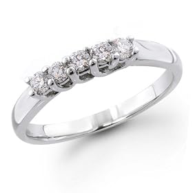 14K White Gold 1/4 ctw. Five - Stone Diamond Wedding / Anniversary Band (I-J;I1-2) by