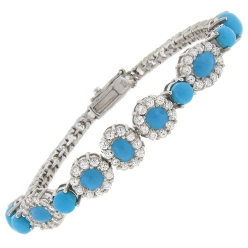 Sterling Silver CZ Turquoise Flower Bracelet