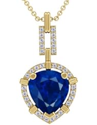 18K Yellow Gold Pear Cut Blue Sapphire And Round Diamond Pendant