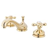 IMAGE OF Kingston Brass KS1162AX Heritage Widespread Lavatory Faucet with Metal Cross Handle, Polished Brass (Not CA/VT Compliant)