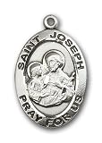 Sterling Silver St. Joseph Pendant with Stainless Silver Heavy Curb Chain 24 inch