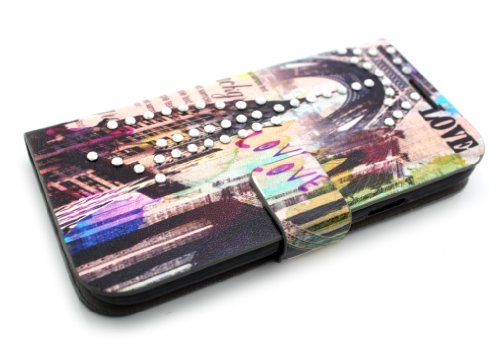 Nine States PU Leather Retro Carter Postal Style Eiffel Tower with Rhinestone Pattern Folio Protective Case for Samsung Galaxy S4 Mini with Card Slot and Kickstand