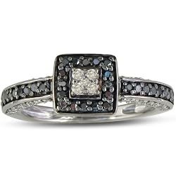 .40ct Polished Black and White Diamond Engagement Ring in Sterling Silver