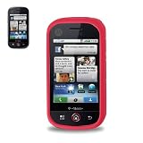 New Fashionable Perfect Fit Soft Silicon Gel Protector Skin Cover (Faceplate/Snap On) Rubber Cell Phone Case with Screen Protector for Mororola CLIQ XT Quench T-Mobile - Red