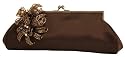 Satin Clutch, with Beaded Flower Design, Metal Frame and Closure - Evening Bags - Amy Bag