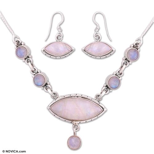 Moonstone jewelry set, 'Peaceful Sky' 1.2 W 16.1 L