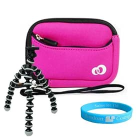 Magenta Mini Glove Carrying Case for Canon Powershot A495 A490 SD 1300 IS SD1200 IS SD780 IS S90 + Tripod + Wisdom * Courage Wristband
