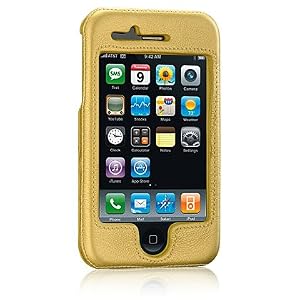 Gold Leather Case Snap-On Cover Case Cell Phone Protector for Apple iPhone 3G 2nd Generation + Lanyard Gift