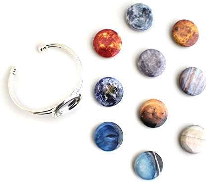Interchangeable Solar System Cuff Bracelet (2. Silver Tone with Pluto)