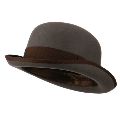 Men's Felt Bowler Hat with Ribbon Trim - Grey Chocolate