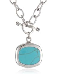 Sterling Silver Inlay Square Pendant Necklace on Large Sterling Silver Cable Link Chain, 16"