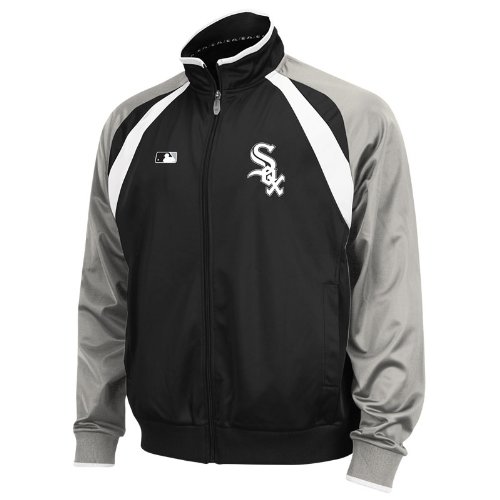MLB Men's Chicago White Sox Thermabase Long Sleeve Full Zip Fleece Track Jacket, Pro Black/Pro Silver/Pro White, Small