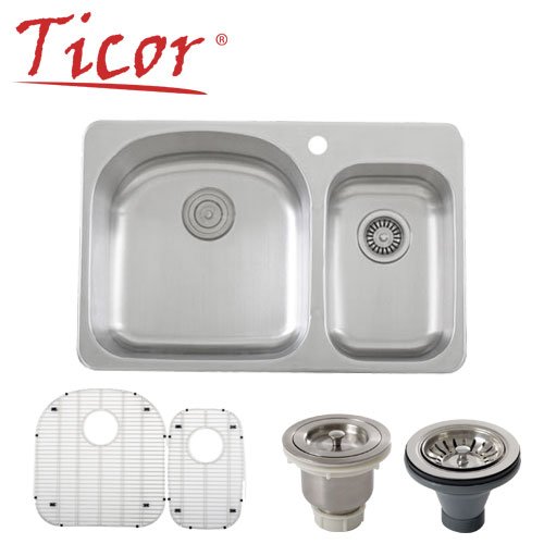 Ticor Overmount 18 Gauge Stainless Steel Double Bowl Kitchen Sink