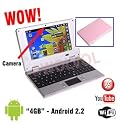 PINK Mini Computer Laptop Notebook 7 inch PC WiFi Lan 3G Android 2.2 Built-in Camera 4gb HD 256mb Ram + Pink Pouch Bag-Case by WOLVOL