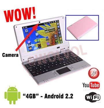 Notebook Computer Netbook WIFI Netbook Laptop PINK EPC 7 inch Android 2.2 Netbook Flash Player and Camera + Pink Pouch Bag-Case + Pink Pouch Bag-Case by WOLVOL