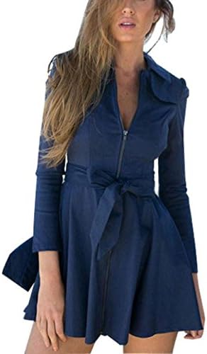 OVERMAL Women's Elegant Butterfly Long Trench Coat with Belt (ASIA XL, Navy)