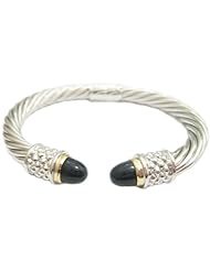 Sterling Silver and 14kt Gold Cable Style Bangle/bracelet with Onyx Stone