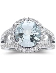 0.52 Ct Diamond & 4.01 Cts Sky Blue Topaz Ring in 14K White Gold