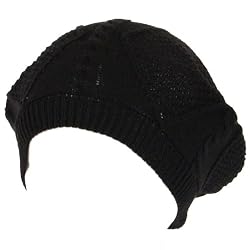 New Spring Cotton Cable Knit Slouchy Beret Tam Hat Black