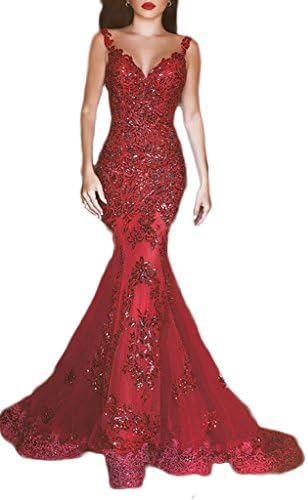 Juhabridal Open Back Lace Appliques Mermaid Evening Dresses Spaghetti Straps JHB029