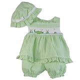 Petit Ami Newborn Girls 3pc Alligator Smocked Seersucker Set