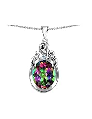 Original Star K (tm) Large Loving Mother Twin Children Pendant With Oval Mystic Topaz 11x9mm in .925 Sterling Silver
