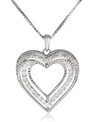 Sterling Silver 1/4cttw Diamond Heart Pendant Necklace, 18"