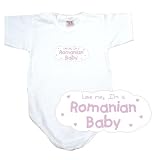 BABY BODYSUIT WHITE  PINK CLOUD LOVE ME , I'M ROMANIAN  ROMANIA