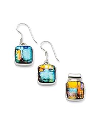 Sterling Silver Muliticolor Dichroic Glass Square Earrings &pendant, Best Quality Free Gift Box Satisfaction Guaranteed