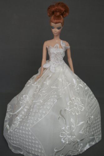Barbie Doll Wedding Dress with Veil and Gloves Fit 11.5 Inch Barbie Dolls (No Dolls)