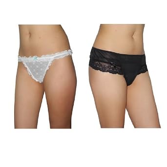 Buy 2 PACK: Ladies Sexy Stretch Panties G String Thong Knickers - White & Black by Knickers