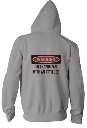 Warning: Islanders Fan with an attitude Youth Zippered Hooded (Hoody) Sweatshirt Fleece Jacket ASH GREY XL
