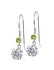 1.14 Ct Round G/H Diamond Green Peridot 14K White Gold Earrings