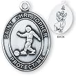 Sterling Silver Saint Christopher Mens-Boys Soccer Medal and 24-inch Chain