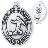 Sterling Silver Saint Christopher Mens-Boys Soccer Medal and 24-inch Chain