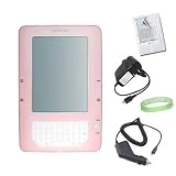 Pink Kroo Amazon Kindle 2 E-Book Reader Silicone Rubber Skin Cover + Travle / Wall Charger + Car Charger + Custom Fit Screen Protector + A Live*Laugh*Love Wrist Band!!! (Kindle 2 Not Included)