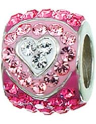 Zable (tm) Sterling Silver Heart with Pink and White Crystals Pandora Compatible Bead / Charm