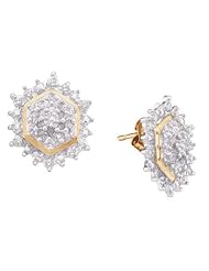 10KT Yellow Gold 0.10 CTW Diamond Ladies Cluster Earrings