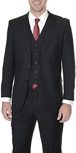 Emigre Extra Slim Fit Three Piece Suit With Ticket Pocket Black Tonal Pinstriped 44L