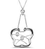 18 Kt White Gold Diamond Clover Shaped Pendant Necklace