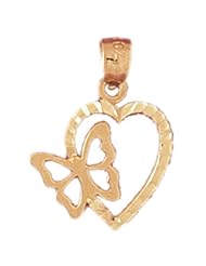 Dazzlers Solid 14k Gold Butterfly In Heart Charm Pendant Available in three colors from jewelsberry (weights: 0.7 grams only)