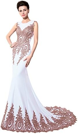 PinkPunk Women's Long Mermaid Formal Evening Prom Gown Party Dress (16, White)