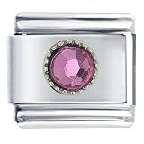 July Ruby Birthstone Round Italian Charms Bracelet Link